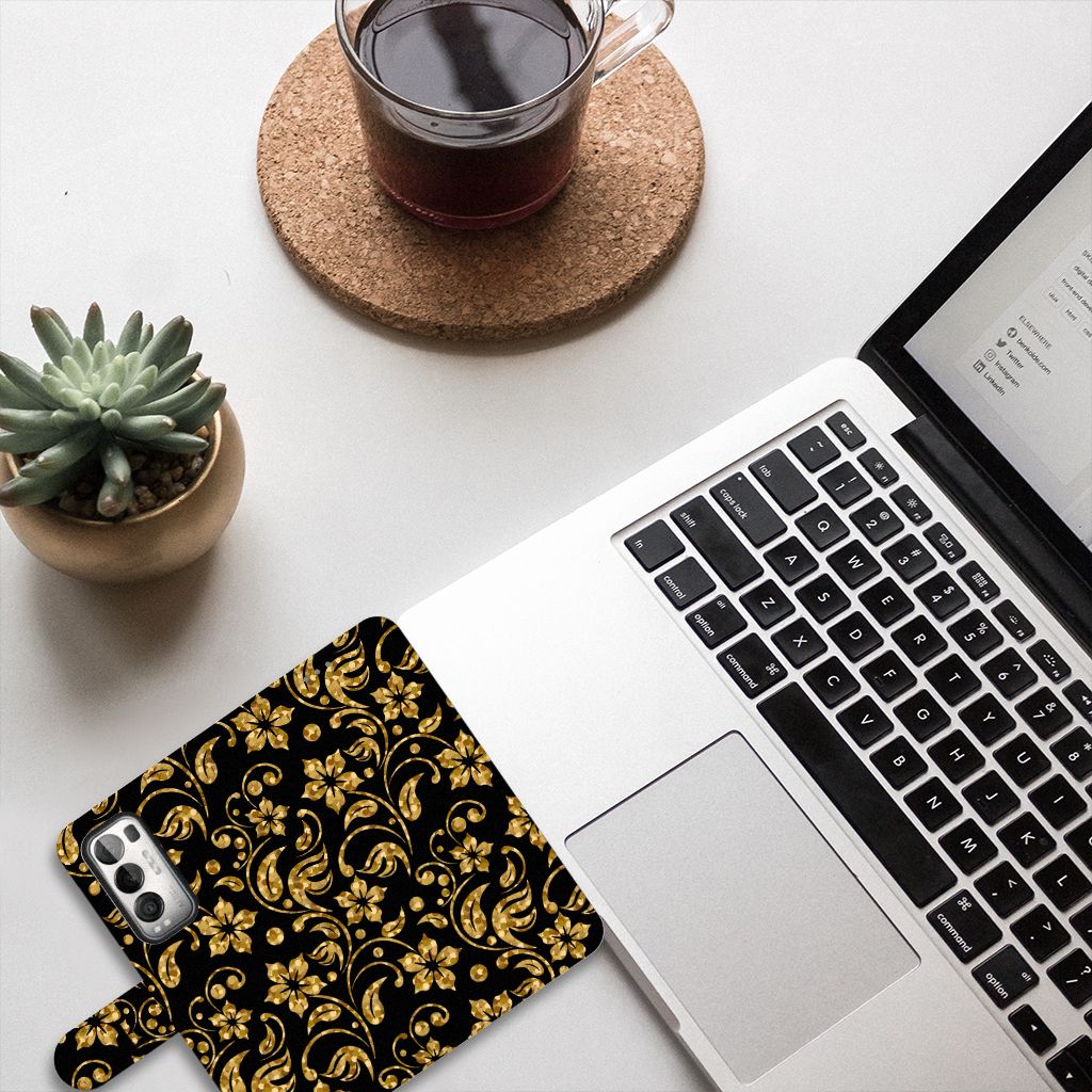 OPPO Find X3 Neo 5G Hoesje Gouden Bloemen