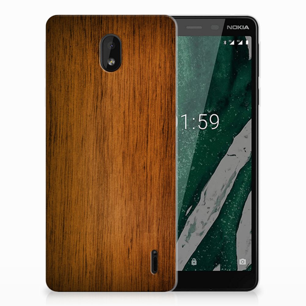 Nokia 1 Plus Bumper Hoesje Donker Hout