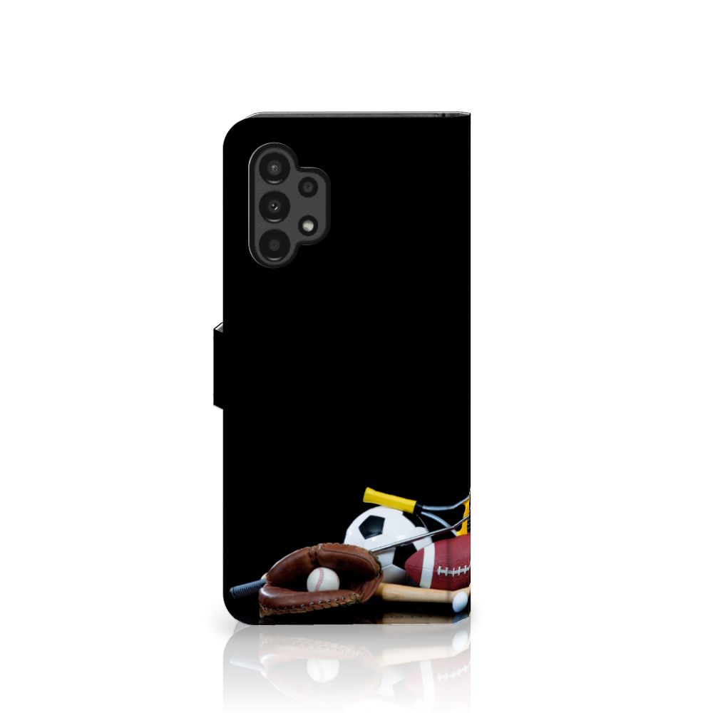 Samsung Galaxy A13 (4G) Wallet Case met Pasjes Sports met sportuitrusting en design.