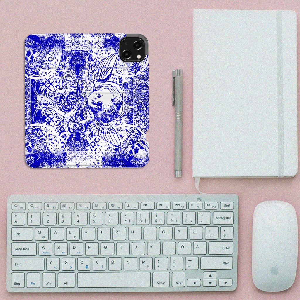 Mobiel BookCase iPhone 13 Angel Skull Blauw