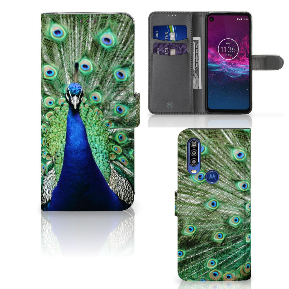 Motorola One Action Telefoonhoesje met Pasjes Pauw