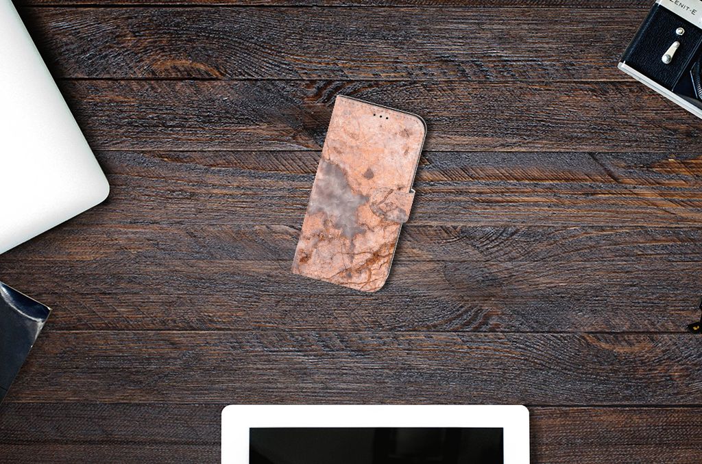Apple iPhone 13 Bookcase Marmer Oranje