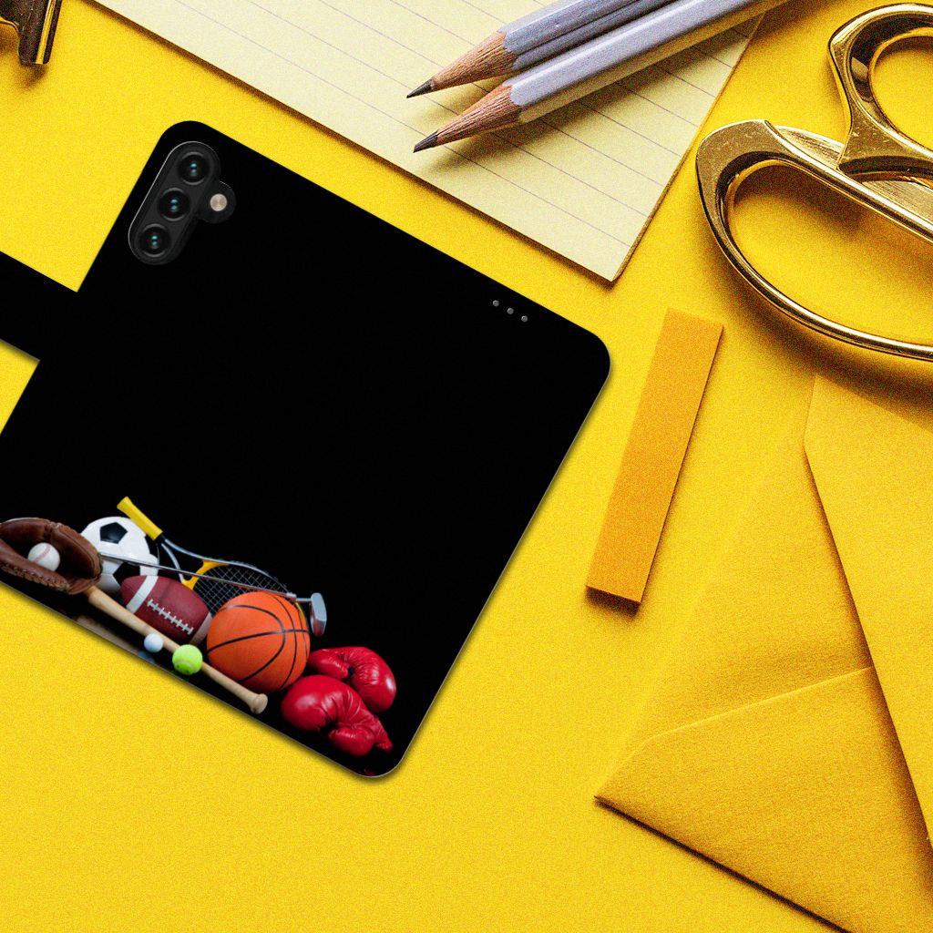 Samsung Galaxy A04s | Samsung Galaxy A13 5G Wallet Case met Pasjes Sports design with various sports equipment.