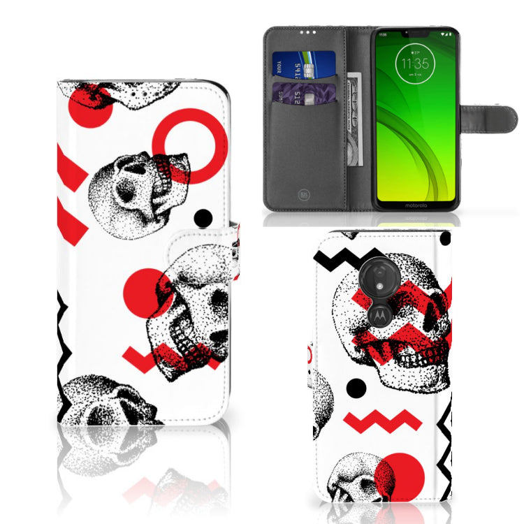 Telefoonhoesje met Naam Motorola Moto G7 Power Skull Red