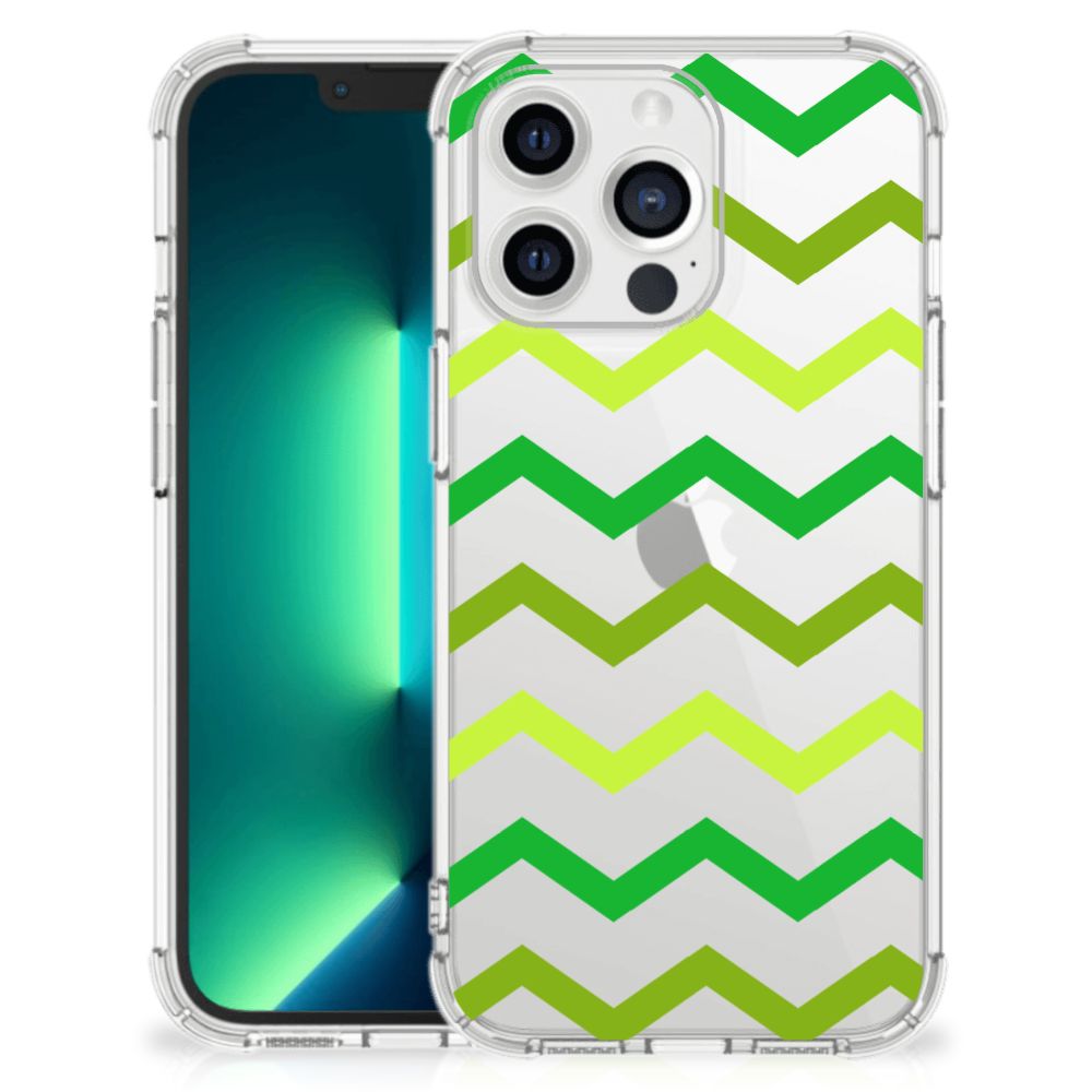 iPhone 13 Pro Max Doorzichtige Silicone Hoesje Zigzag Groen - B2C Telecom