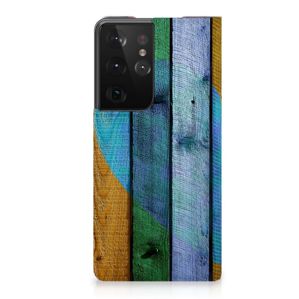 Samsung Galaxy S21 Ultra Book Wallet Case Wood Heart - Cadeau voor je Vriend - B2C Telecom