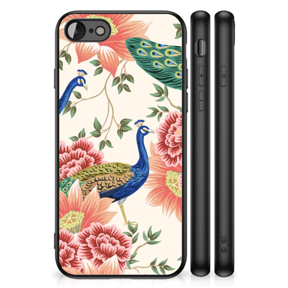 Dierenprint Telefoonhoesje voor iPhone SE 2022 | SE 2020 | 7/8 Pink Peacock met pauwen en bloemendesign