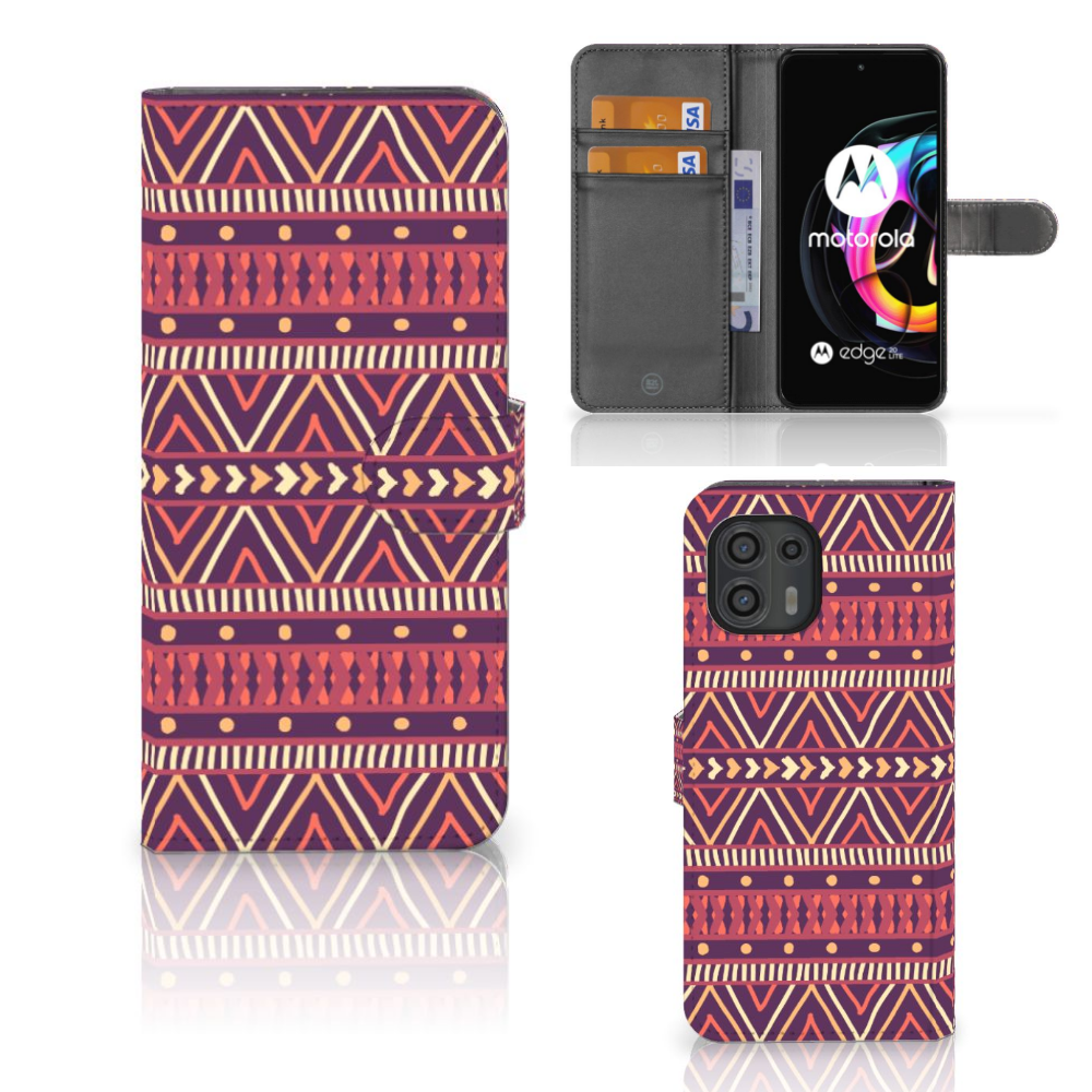 Motorola Edge 20 Lite Telefoon Hoesje Aztec Paars