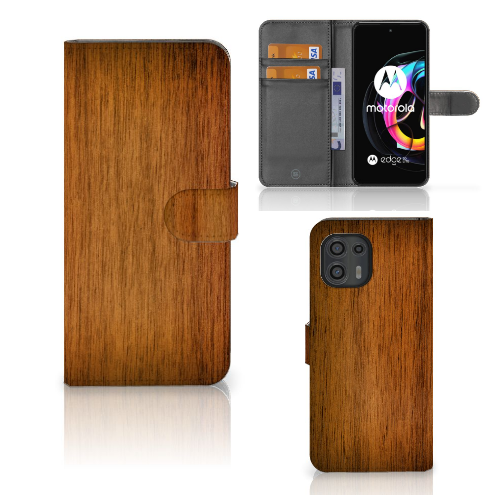 Motorola Edge 20 Lite Book Style Case Donker Hout
