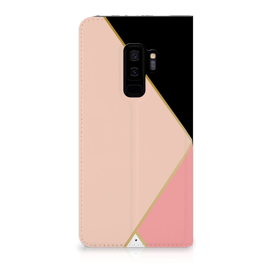 Samsung Galaxy S9 Plus Stand Case Zwart Roze Vormen