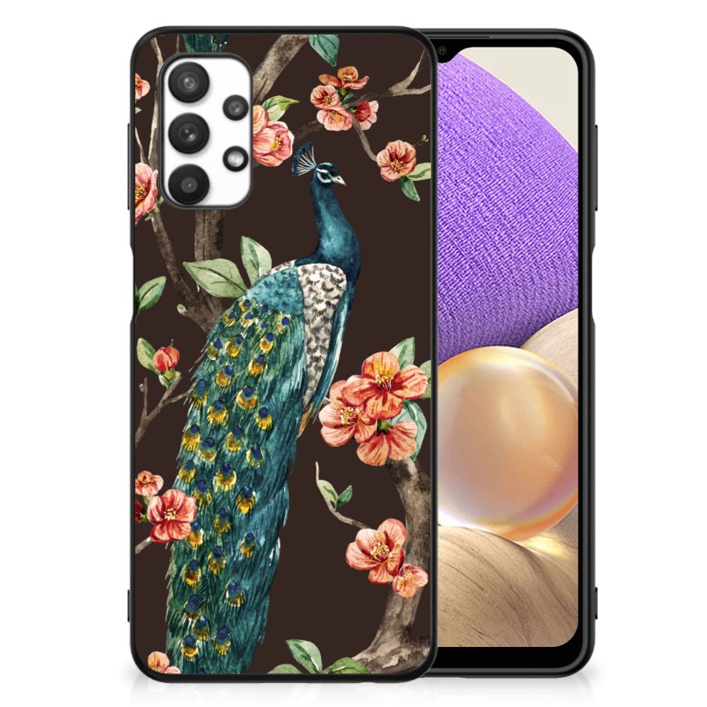 Samsung Galaxy A32 5G Dierenprint Telefoonhoesje Pauw met Bloemen