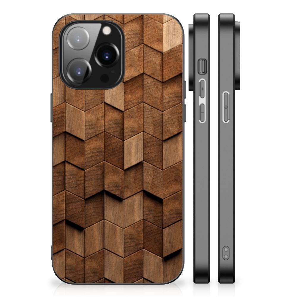 Houten Print Telefoonhoesje voor iPhone 14 Pro Max Wooden Cubes