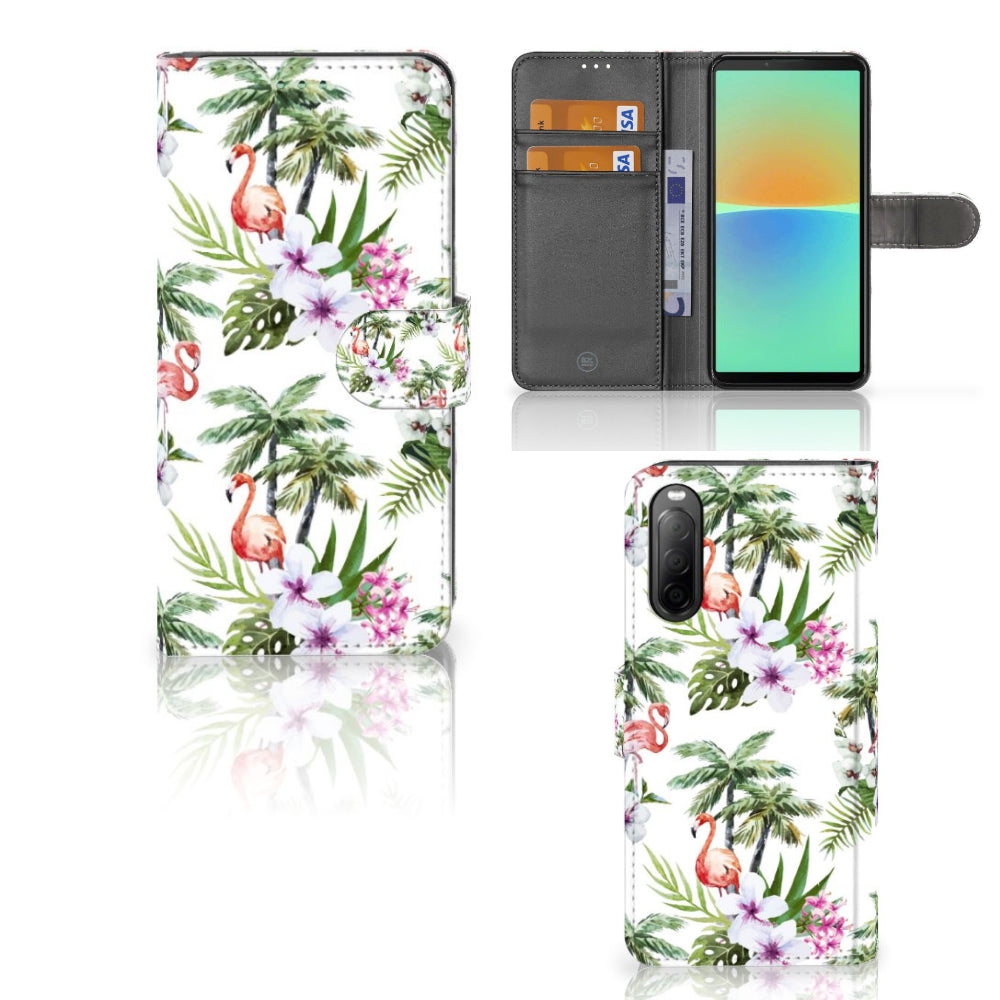 Sony Xperia 10 IV Telefoonhoesje met Pasjes Flamingo Palms