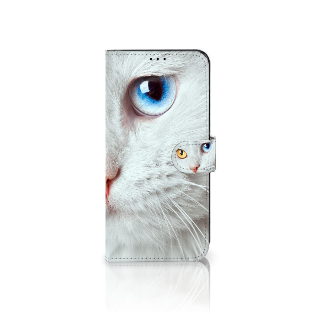 Motorola Edge 30 Pro Telefoonhoesje met Pasjes Witte Kat