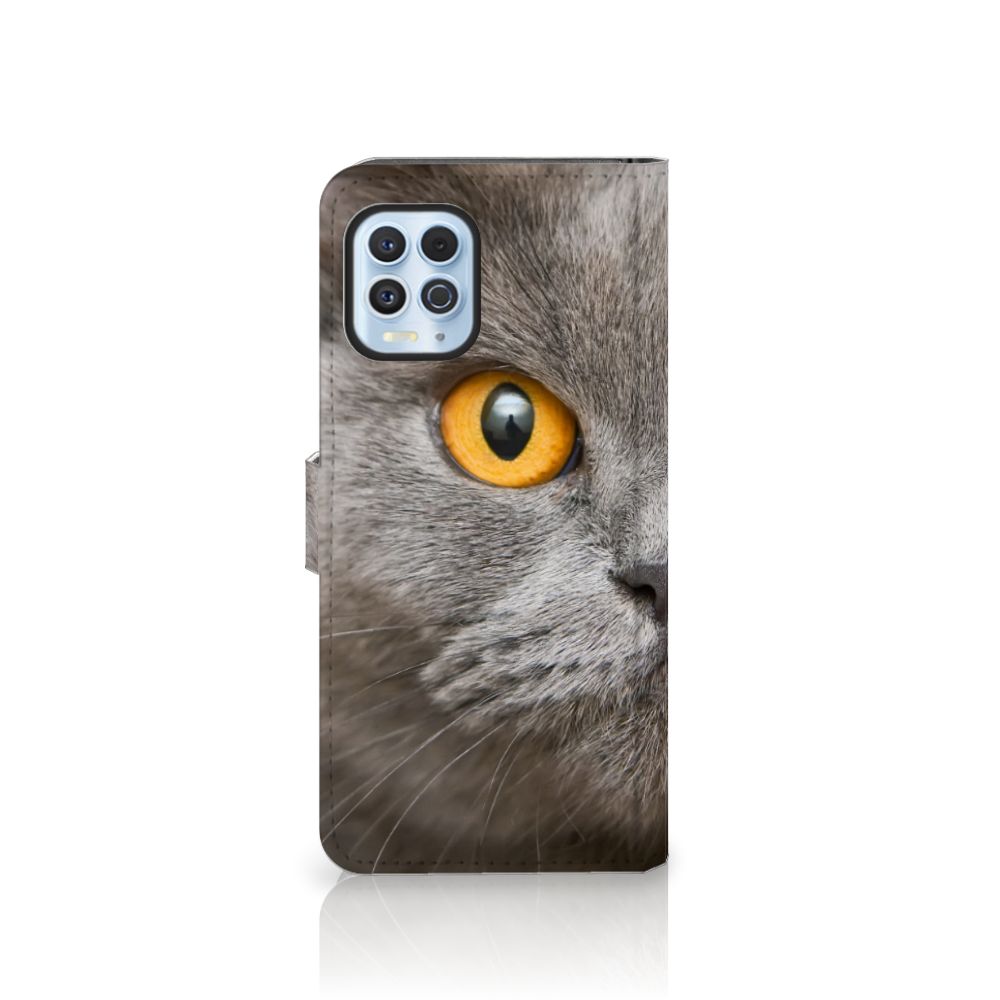 Telefoonhoesje met Pasjes Motorola Moto G100 Britse Korthaar met opvallend kattenoog design