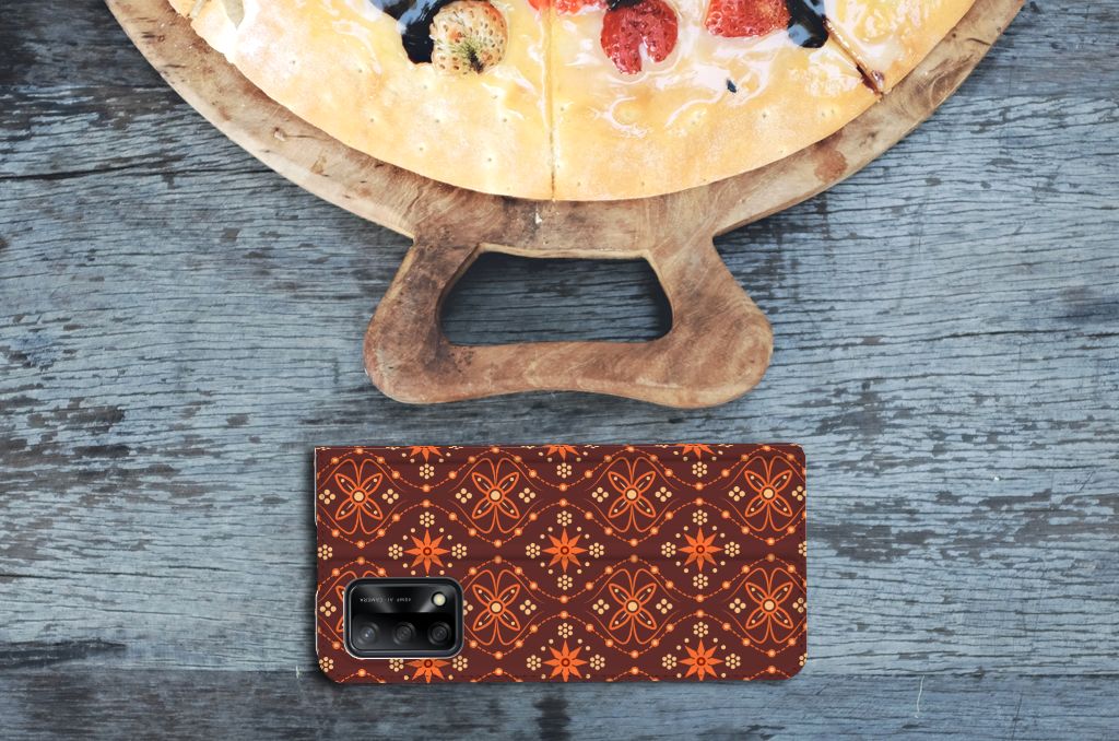 OPPO A74 4G Hoesje met Magneet Batik Brown - B2C Telecom