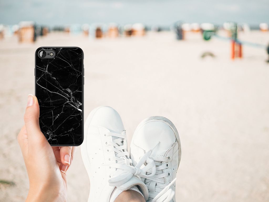 iPhone SE 2022 | SE 2020 | 7/8 Marmeren Print Telefoonhoesje Marmer Zwart - Origineel Cadeau Vader met zwart marmer design