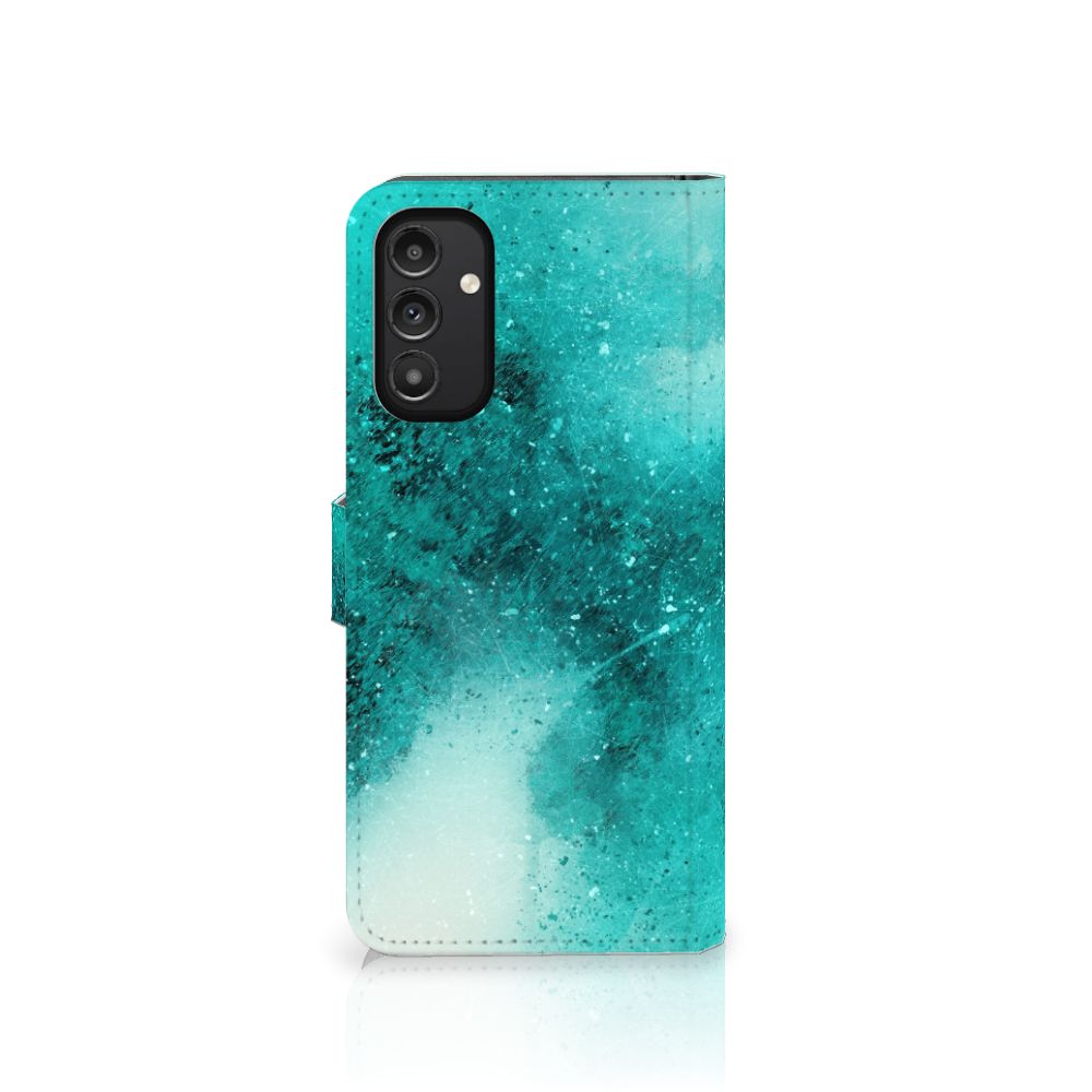 Hoesje Samsung Galaxy A14 5G Painting Blue met een prachtig blauw palet design en ruimte voor 3 pasjes.