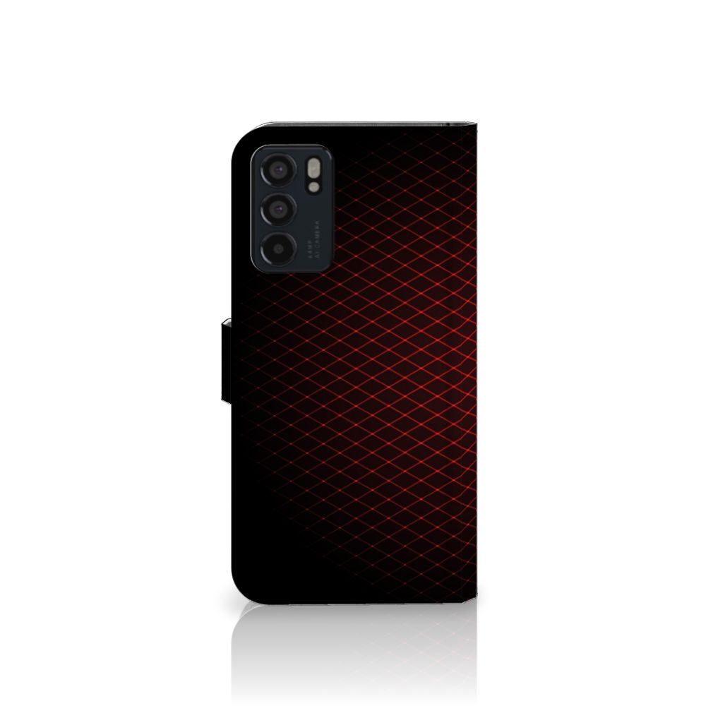 OPPO Reno6 5G Telefoon Hoesje Geruit Rood met geometrisch design in zwart en rood.