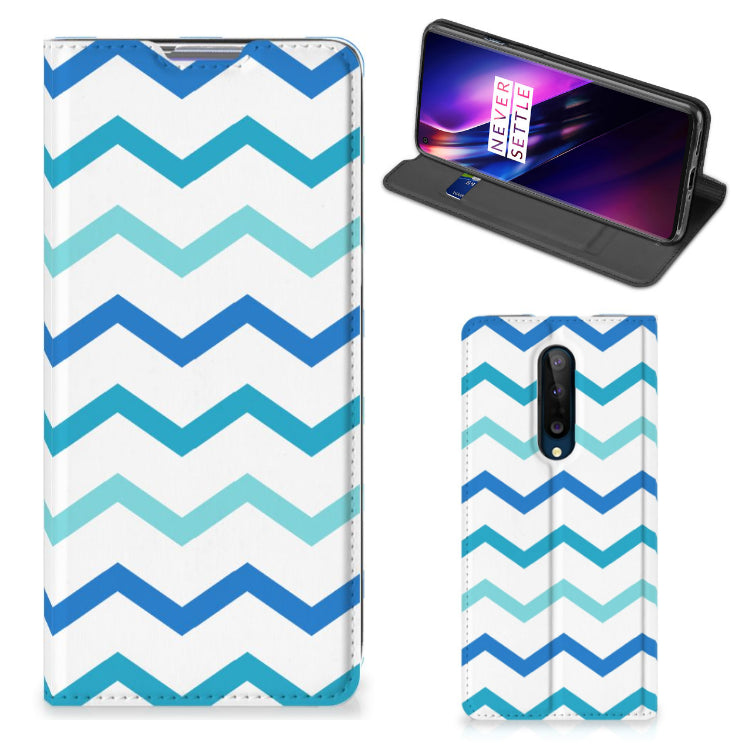 OnePlus 8 Hoesje met Magneet Zigzag Blauw