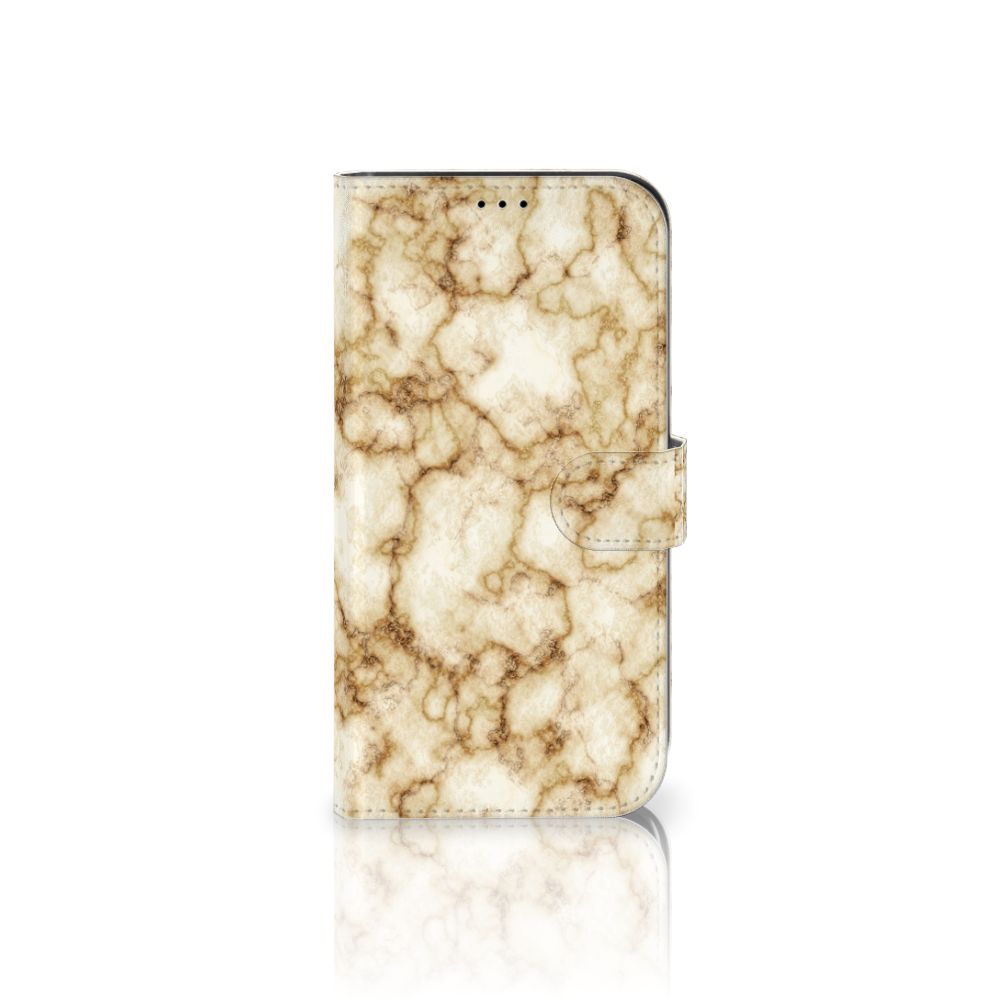 iPhone 13 Pro Max Bookcase Marmer Goud met een elegant gouden marmerdesign, perfect voor stijlvol gebruik.