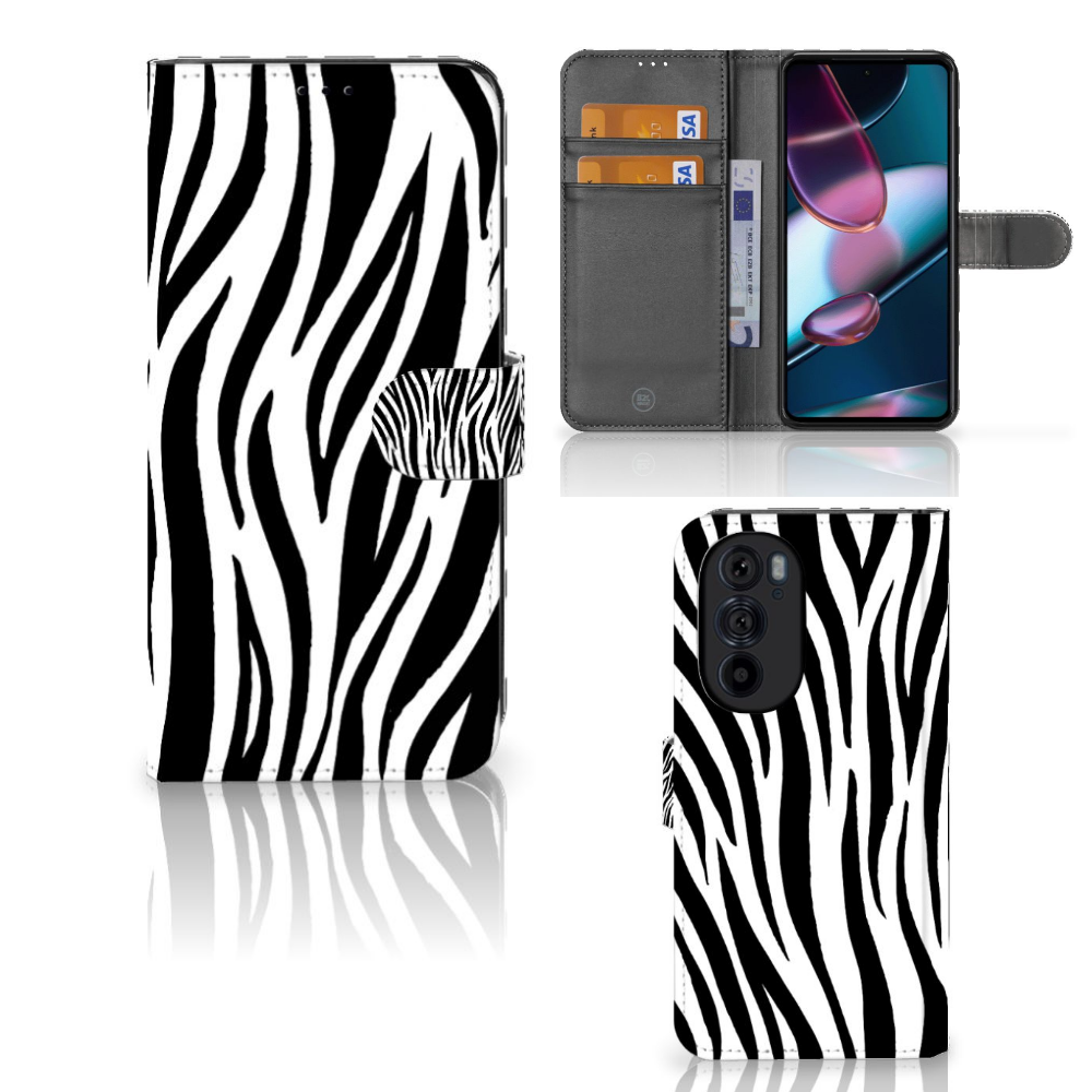Motorola Edge 30 Pro Telefoonhoesje met Pasjes Zebra