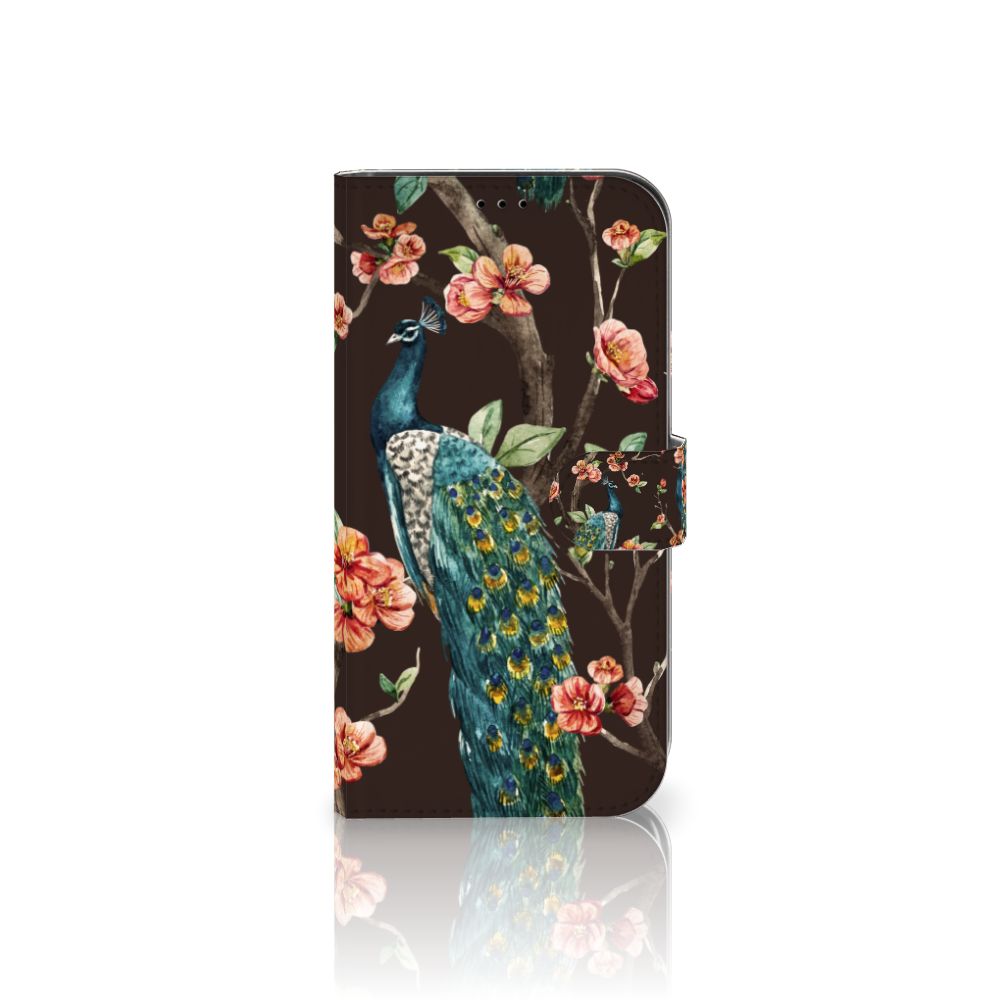iPhone 13 Pro Max Telefoonhoesje met Pasjes Pauw met Bloemen