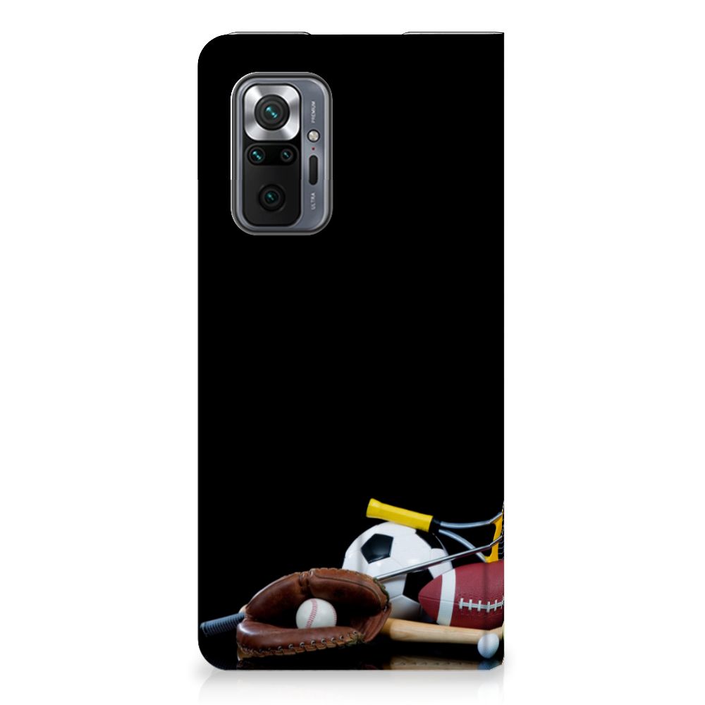 Xiaomi Redmi Note 10 Pro Hippe Standcase Sports design with various sports equipment images.