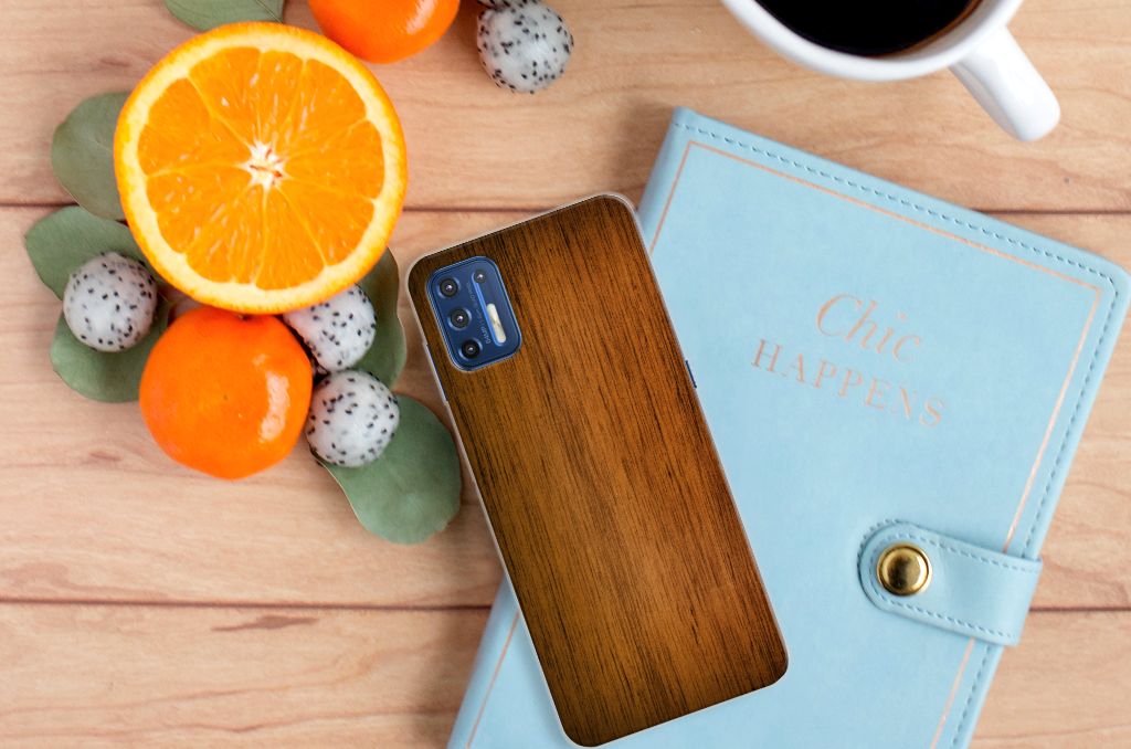 Motorola Moto G9 Plus Bumper Hoesje Donker Hout B2C Telecom