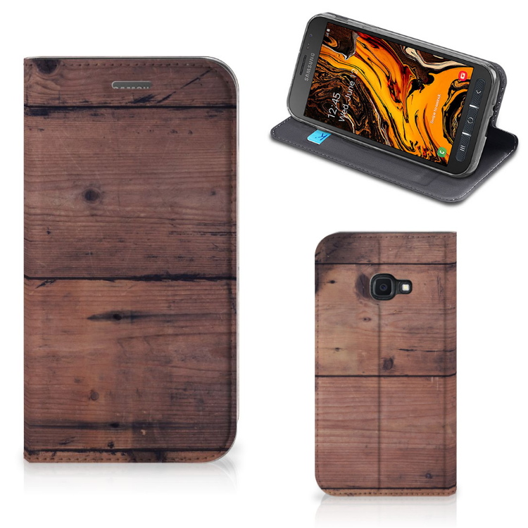 Samsung Galaxy Xcover 4s Book Wallet Case Old Wood