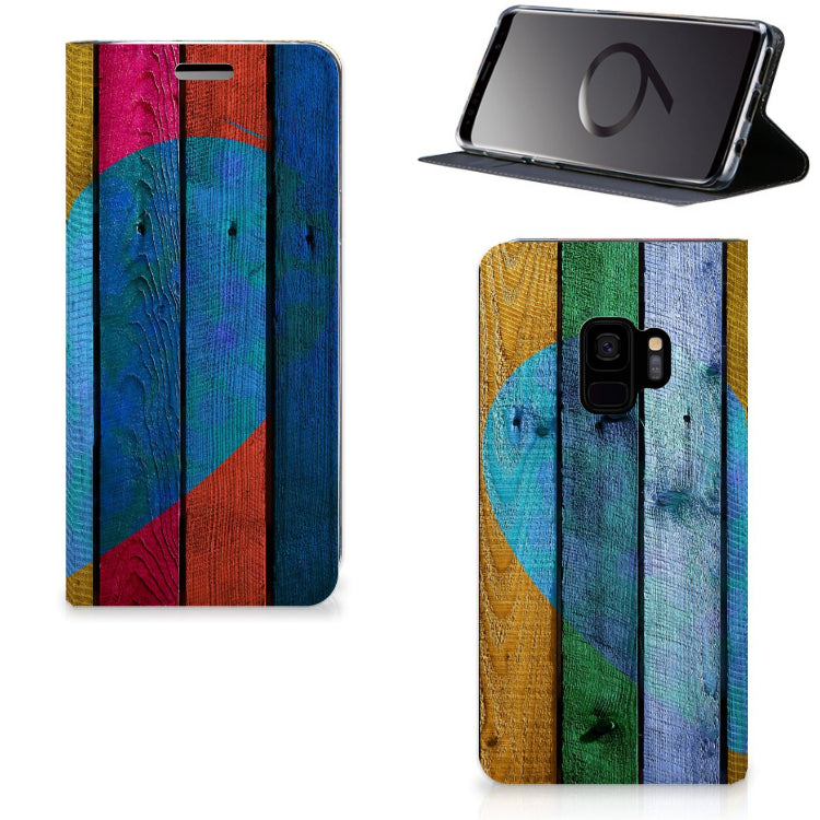 Samsung Galaxy S9 Book Wallet Case Wood Heart - Cadeau voor je Vriend