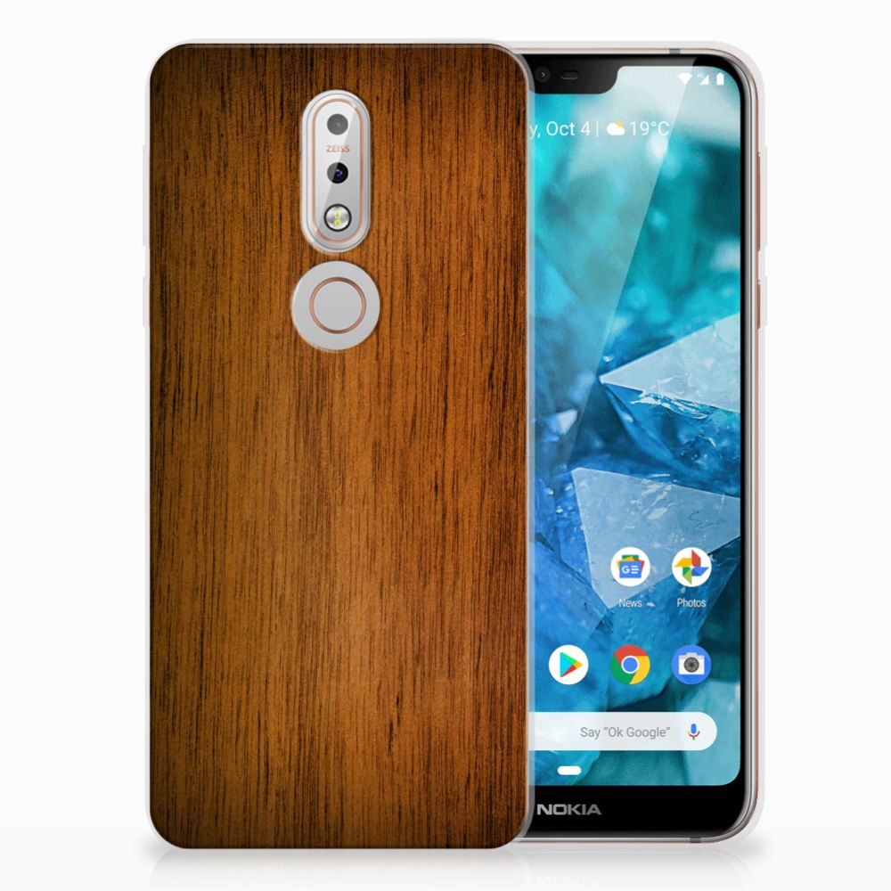 Nokia 7.1 Bumper Hoesje Donker Hout