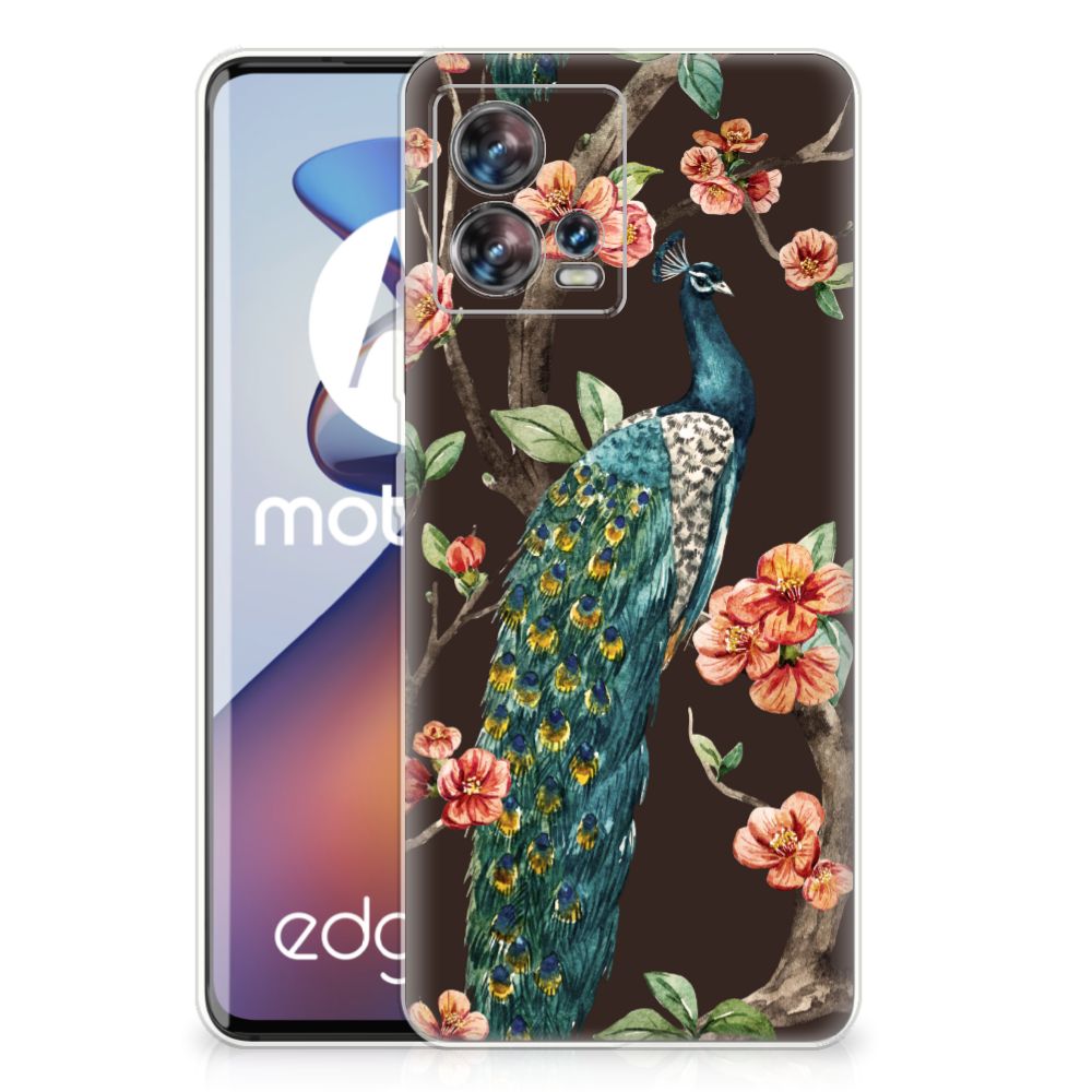 Motorola Edge 30 Fusion TPU Hoesje Pauw met Bloemen B2C Telecom