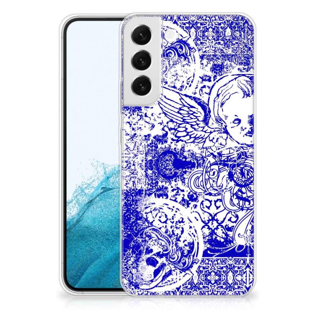 Silicone Back Case Samsung Galaxy S22 Plus Angel Skull Blauw