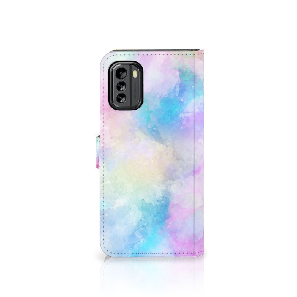 Hoesje Nokia G60 Watercolor Light met pastelkleuren en pasjeshouder, uniek en rustig ontwerp.