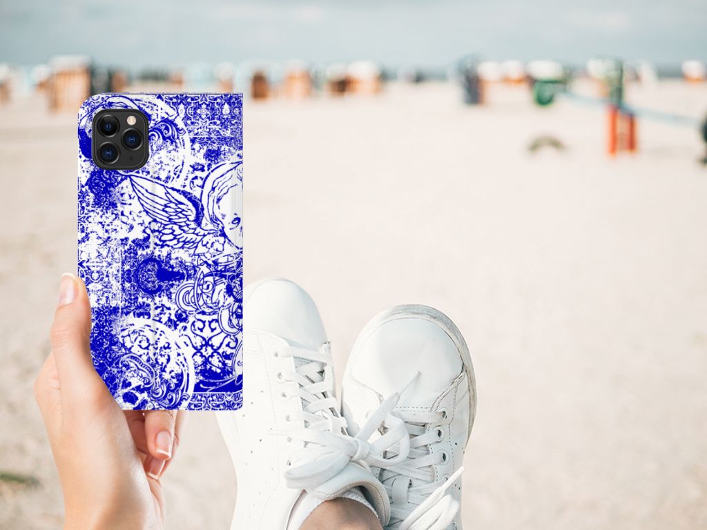 Mobiel BookCase Apple iPhone 11 Pro Max Angel Skull Blauw