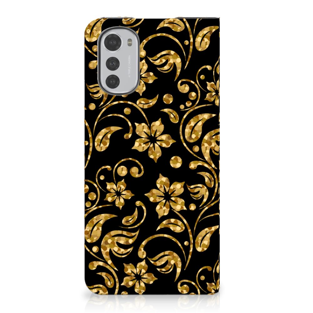 Motorola Moto E32 | Moto E32s Smart Cover Gouden Bloemen - B2C Telecom