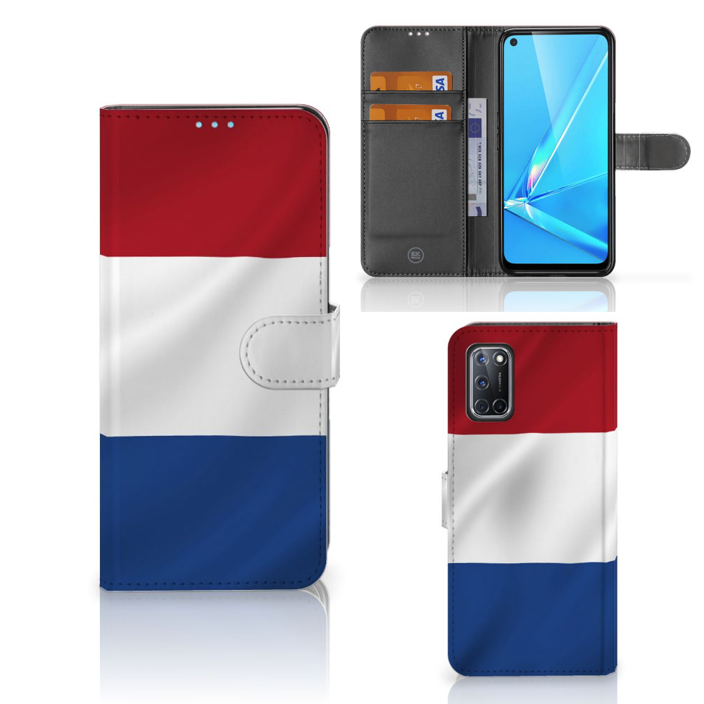 OPPO A72 | OPPO A52 Bookstyle Case Nederlandse Vlag met artistiek ontwerp in Nederlandse kleuren.