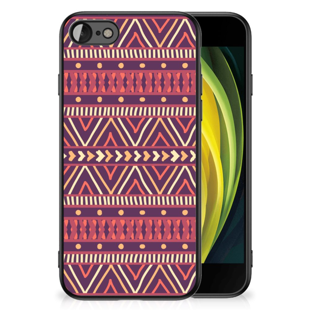 iPhone SE 2022 | SE 2020 | 7/8 Back Case Aztec Paars met kleurrijk geometrisch patroon op TPU hoesje.