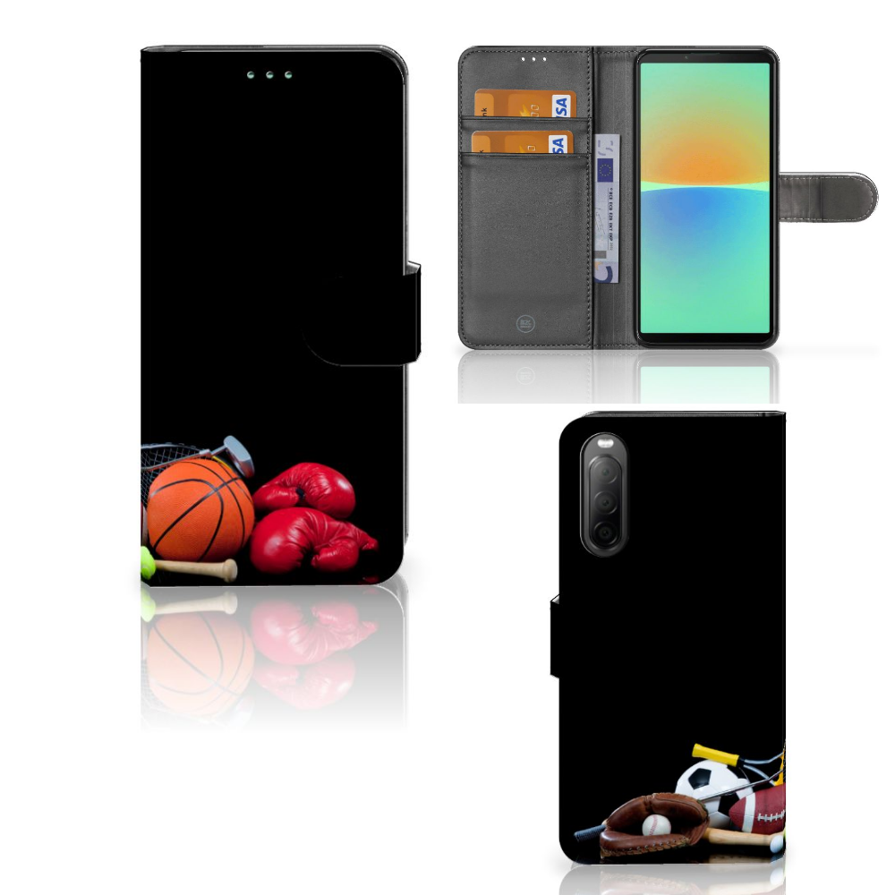 Sony Xperia 10 IV Wallet Case met Pasjes Sports met sport accessoires zoals basketballen en bokshandschoenen