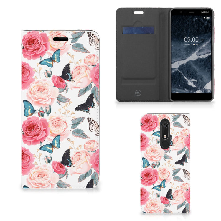 Nokia 5.1 (2018) Smart Cover Butterfly Roses