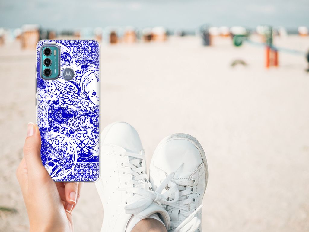 Silicone Back Case Motorola Moto G60 Angel Skull Blauw B2C Telecom