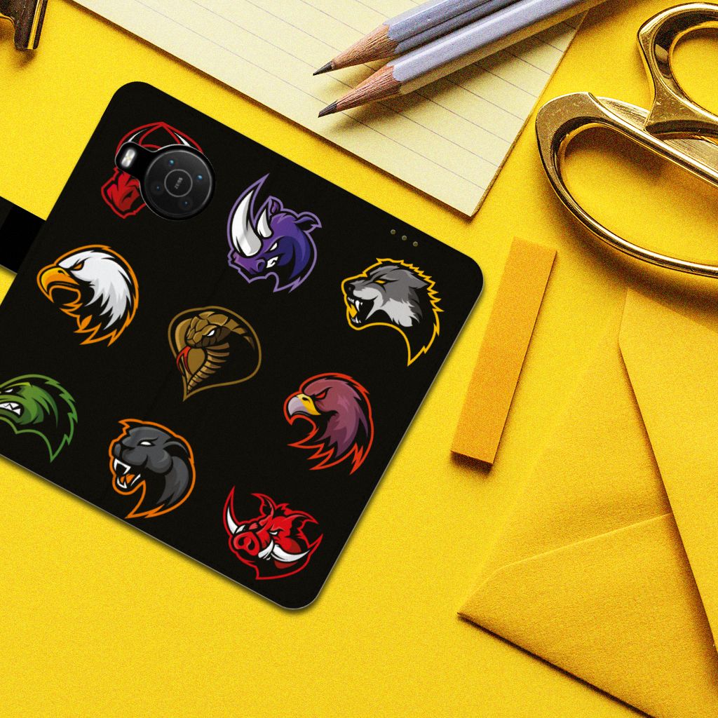 Nokia X10 | Nokia X20 Leuk Hoesje Cartoon met kleurrijke dierencartoons op zwart ontwerp.