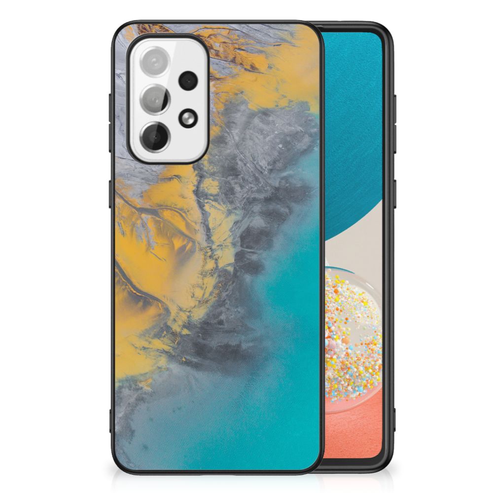 Samsung Galaxy A73 Marmeren Print Telefoonhoesje Marble Blue Gold B2C Telecom