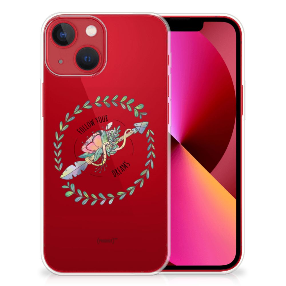 Apple iPhone 13 Telefoonhoesje met Naam Boho Dreams in rood met kleurrijk ontwerp