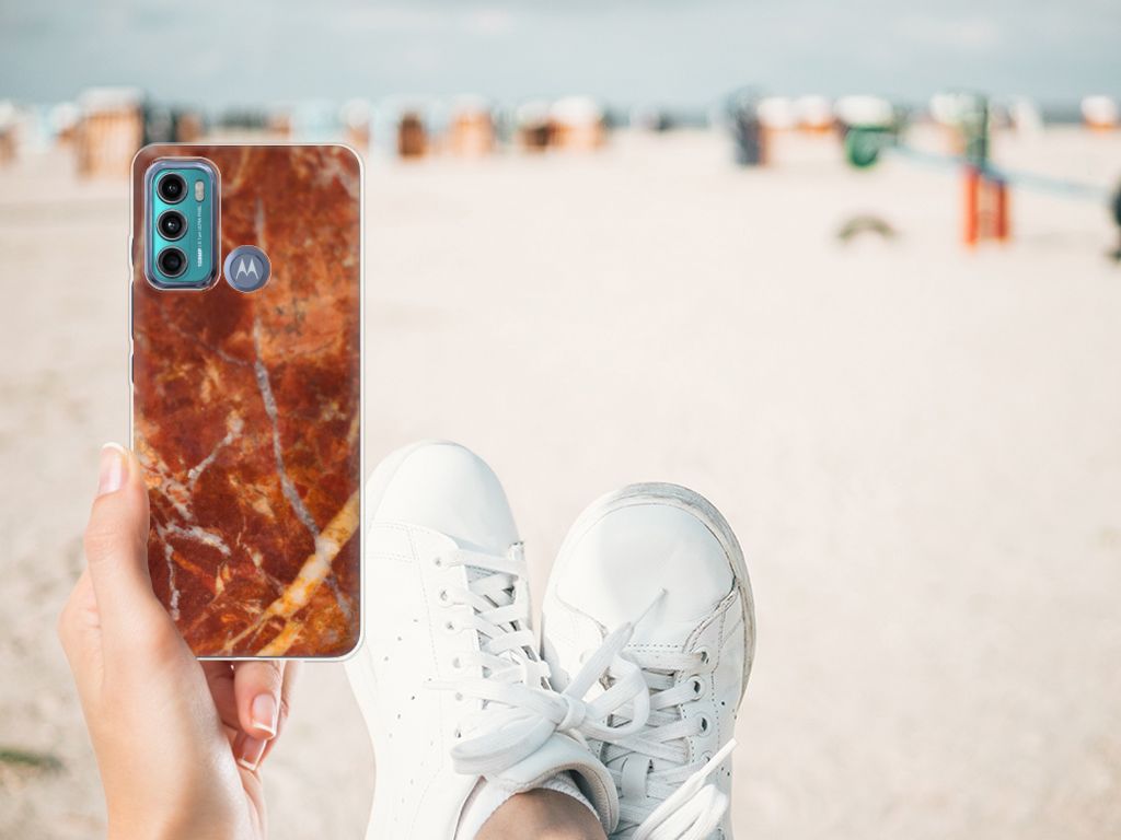 Motorola Moto G60 TPU Siliconen Hoesje Marmer Bruin B2C Telecom