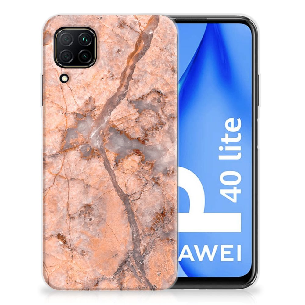 Huawei P40 Lite TPU Siliconen Hoesje Marmer Oranje