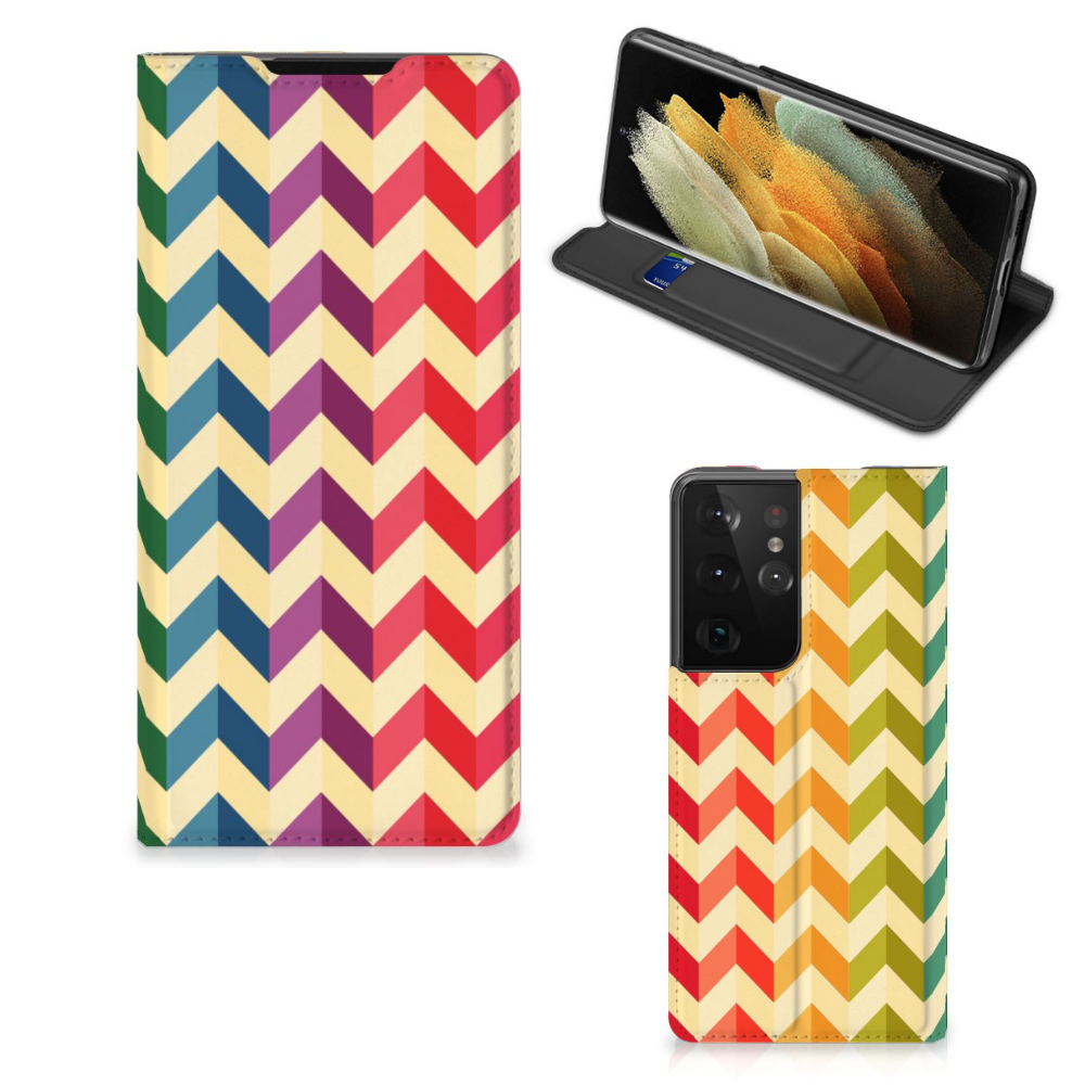 Samsung Galaxy S21 Ultra Hoesje met Magneet Zigzag Multi Color - B2C Telecom