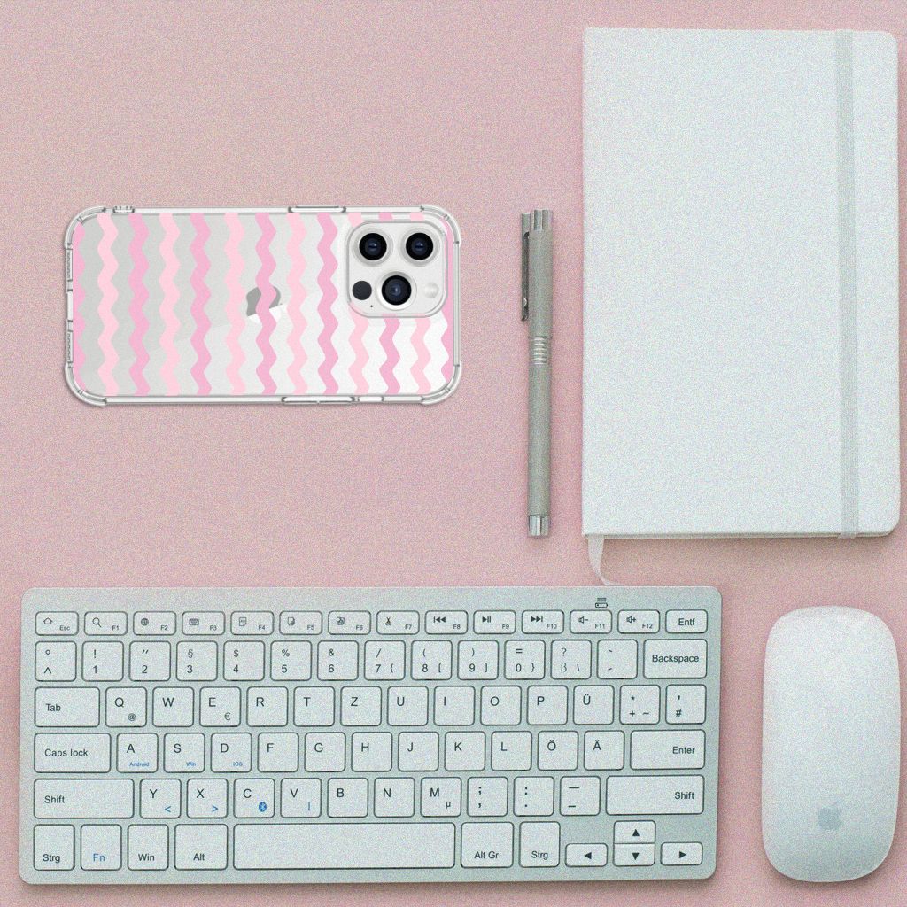 iPhone 13 Pro Max Doorzichtige Silicone Hoesje Waves Roze - B2C Telecom