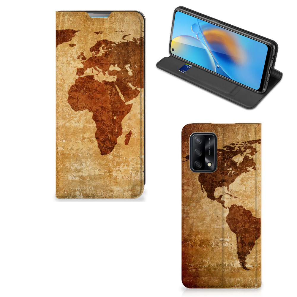 OPPO A74 4G Book Cover Wereldkaart - B2C Telecom